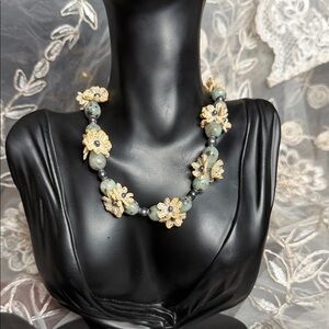 Floral Green and Gold Necklace